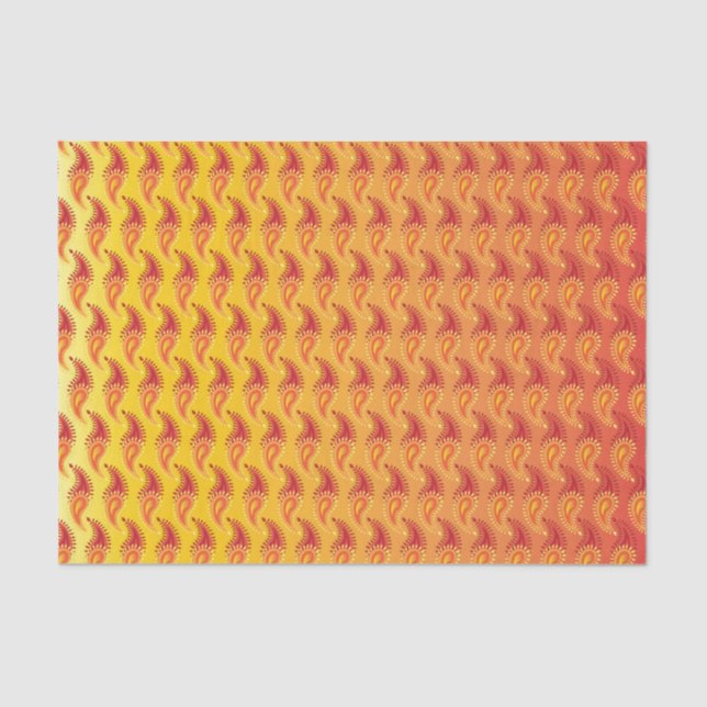 Papel De Seda Padrão de Paisley Persa - Chama Laranja Oriental T (Frente )