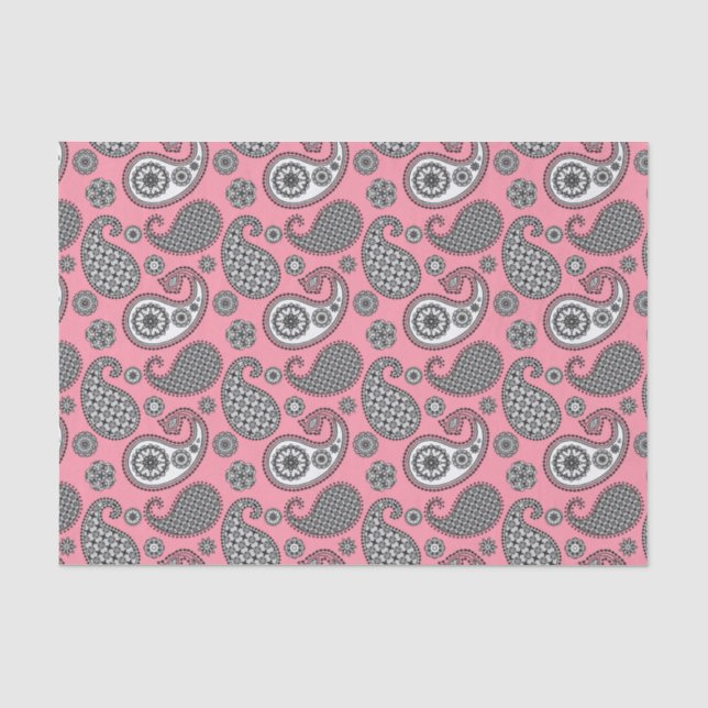 Papel De Seda Padrão de Paisley, tons de cinza a rosa (Frente )
