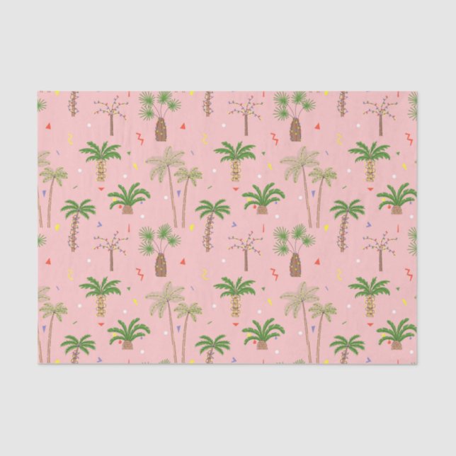 Papel De Seda Padrão de Palmeiras de Natal Tropical (Frente )
