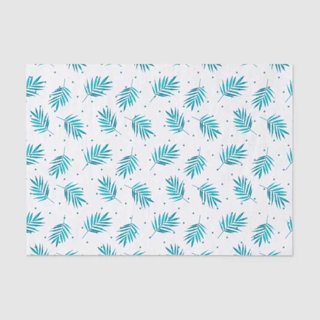 Papel De Seda Padrão de palmeiras tropicais azul-esverdeado (Frente )