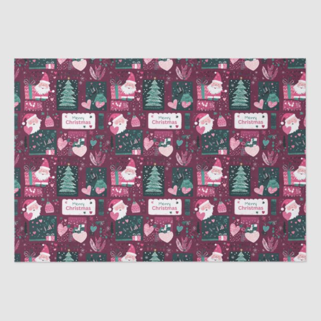 Papel De Seda Padrão de Papai Noel de Natal bonito (Frente )