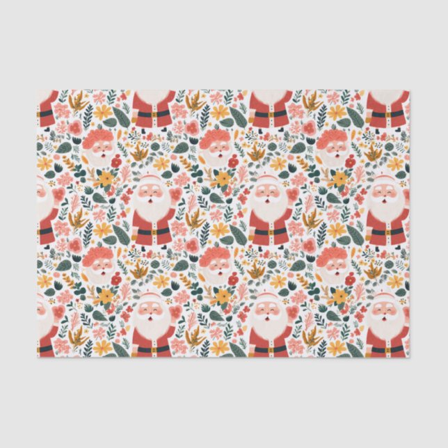 Papel De Seda Padrão de Papais noeis Festivos (Frente )