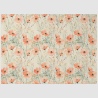 Papel De Seda Padrão de Papoulas em Aquarela de Primavera Decoup
