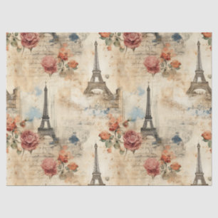 Papel De Seda Padrão de Paris Vintage Aquarela Floral Francês
