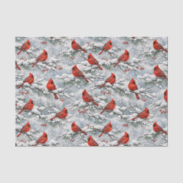 Papel De Seda Padrão de Pássaro Cardinal Vermelho no Inverno Nev