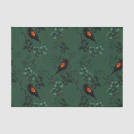 Papel De Seda Padrão de Pássaro Negra Vermelho