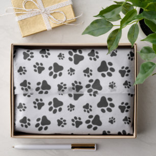 Papel De Seda Padrão De Patas, Patas Cachorros, Preto e Branco