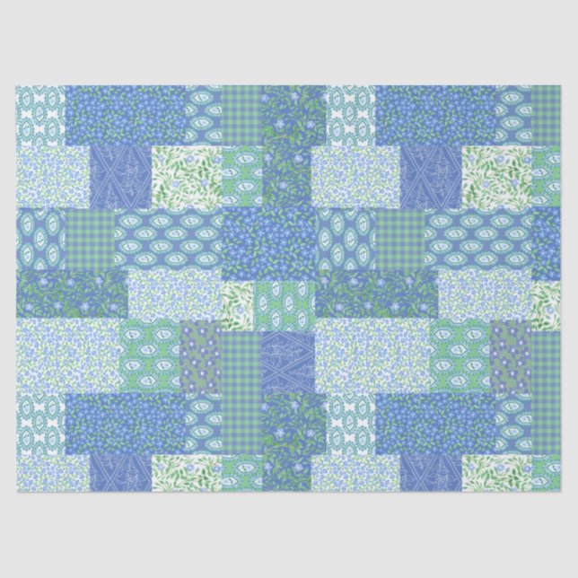 Papel De Seda Padrão de Patchwork Floral Boho Faux do Periwinkle (Frente )