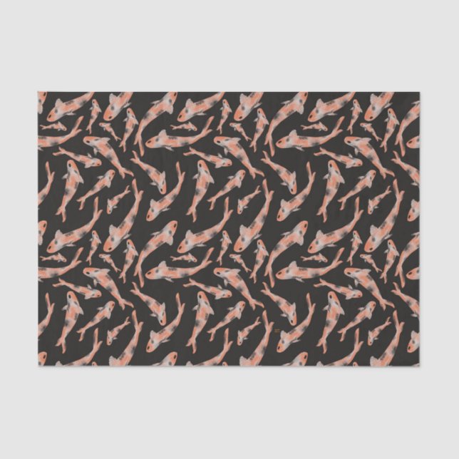 Papel De Seda Padrão de Peixe Preto Laranja Laranja Koi (Frente )