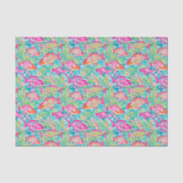 Papel De Seda Padrão de Peixes Tropicais na Praia de Preppy Palm
