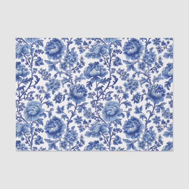 Papel De Seda Padrão de Peões Florais Azuis (Frente )