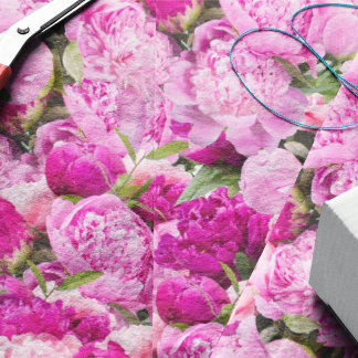 Papel De Seda Padrão de Peônias Rosa