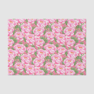 Papel De Seda Padrão de Pêonias Rosa-Chic Boêmia