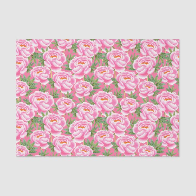Papel De Seda Padrão de Pêonias Rosa-Chic Boêmia (Frente )