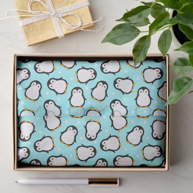 Papel De Seda Padrão de pinguim fofo padrão turquesa (Presente)