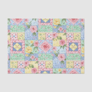 Papel De Seda Padrão de Piquenique com Remendo Floral Pastel (10