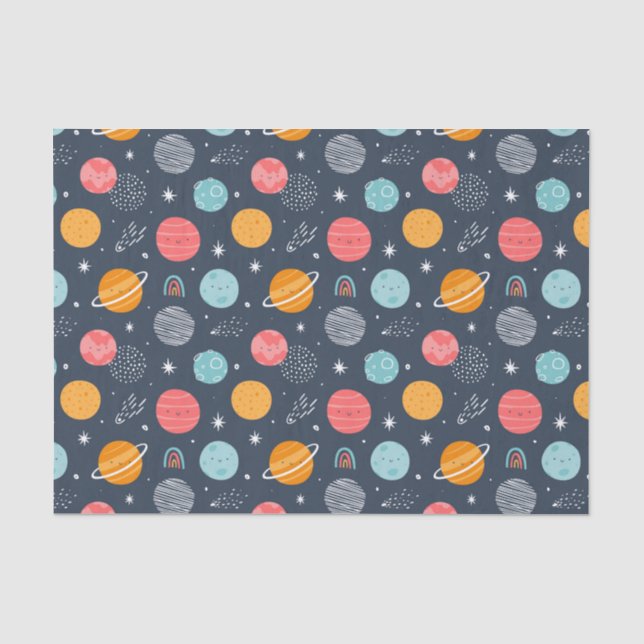 Papel De Seda Padrão de planeta sorridente e bonito (Frente )