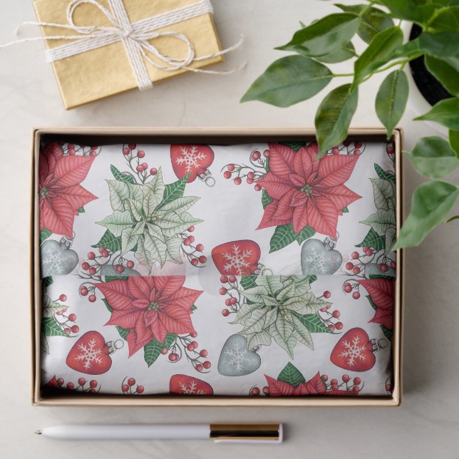 Papel De Seda Padrão de Poinsettia de Natal (Presente)