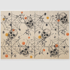 Papel De Seda Padrão de Ponto Laranja na Web do Halloween Skull 