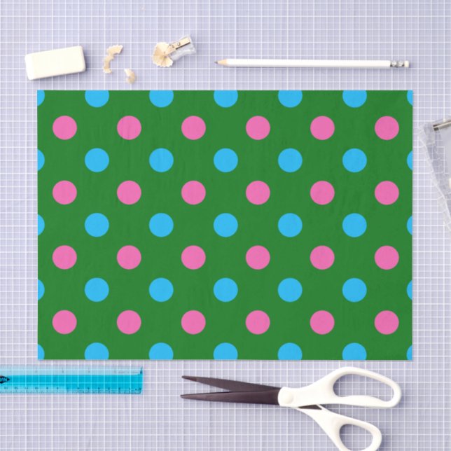 Papel De Seda Padrão de Pontos Verde Rosa Azul (Arte )