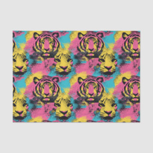 Papel De Seda Padrão de Pop de arte do Tiger em rosa, amarelo e