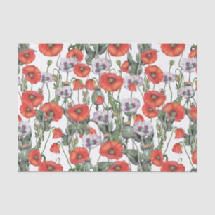 Papel De Seda Padrão de Poppies Vermelhas e Roxas