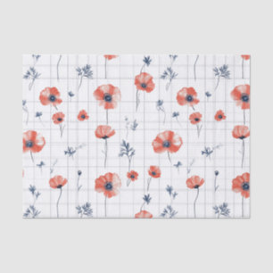 Papel De Seda Padrão de Presilhas Vermelhas com Aquarela em Bran