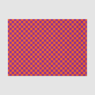 Papel De Seda Padrão de Quadro de Verificação Roxo Laranja