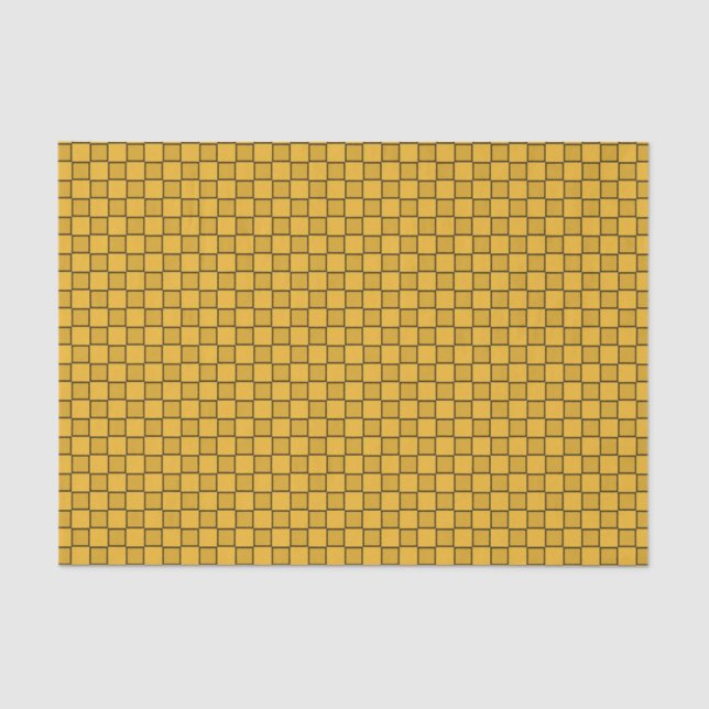 Papel De Seda Padrão de quadro de xadrez preto amarelo (Frente )