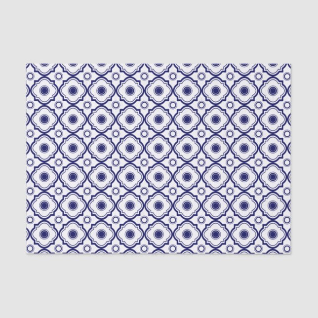 Papel De Seda Padrão De Quatrefoil Azul E Branco (Frente )