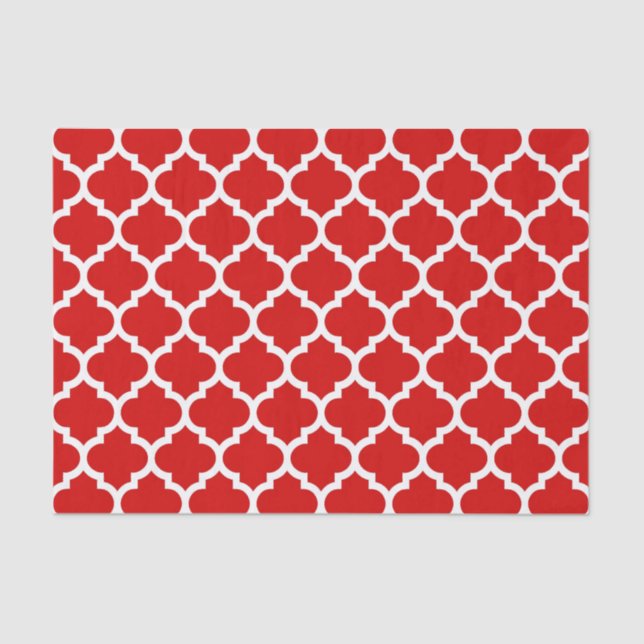 Papel De Seda Padrão de Quatrefoil Branco Vermelho marroquino #5 (Frente )
