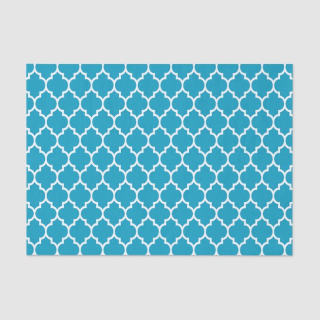 Papel De Seda Padrão de Quatrefoil de Turquesa Branca (Frente )