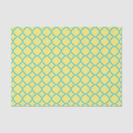 Papel De Seda Padrão de Quatrefoil Marocano Amarelo e Teal