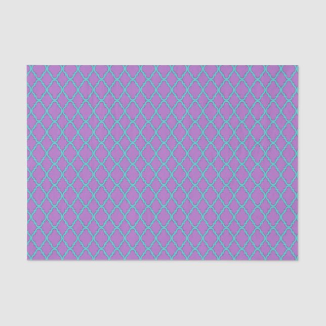 Papel De Seda Padrão de Quatrefoil Marocano Roxo e Teal (Frente )