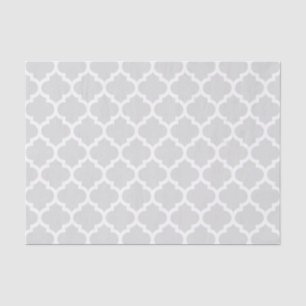 Papel De Seda Padrão de Quatrefoil Marroquino Branco de Cinzas 