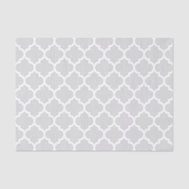 Papel De Seda Padrão de Quatrefoil Marroquino Branco de Cinzas C (Frente )