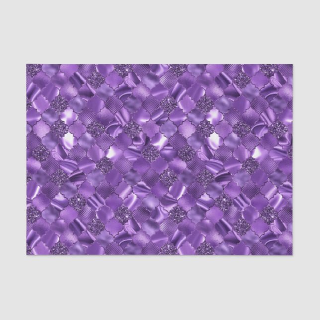 Papel De Seda Padrão de Quatrefoil Marroquino Roxo Escuro (Frente )