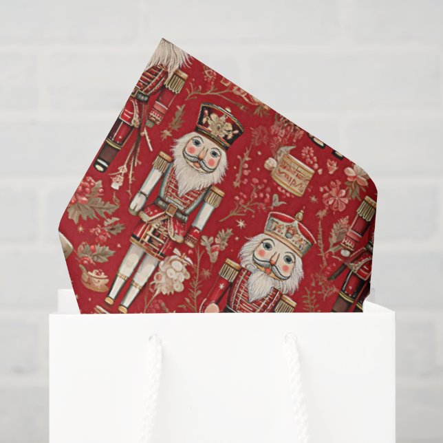 Papel De Seda Padrão de quebra-nozes vermelhos Natal (Sacola de presentes)
