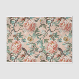 Papel De Seda Padrão de Ramificação de Peônias de cor-de-rosa-pá