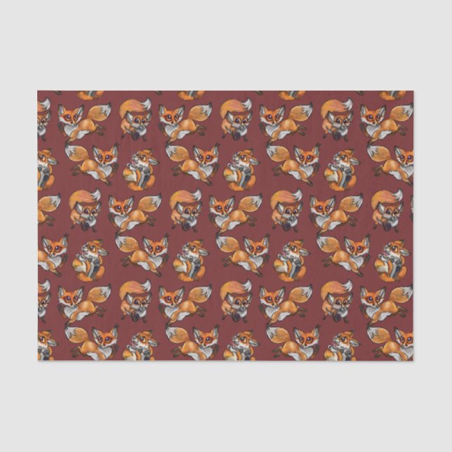 Papel De Seda Padrão de Raposa Bebê Bonita (Frente )