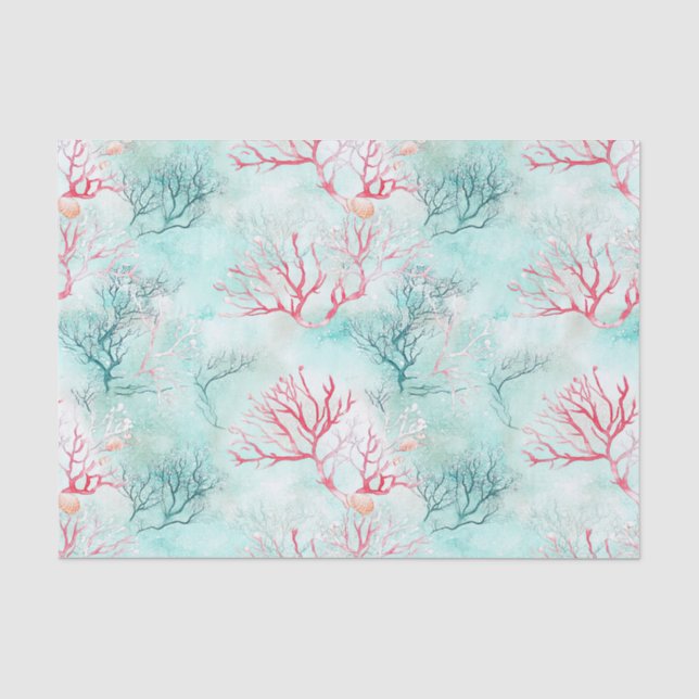 Papel De Seda Padrão de Recife de Coral Oceânico (Frente )