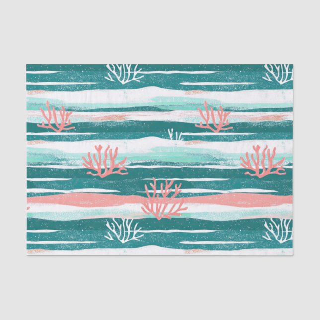 Papel De Seda Padrão de Recife de Coral Oceânico (Frente )