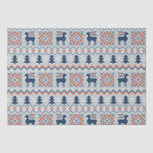 Papel De Seda Padrão de Reindeer de Suéter de Natal Azul