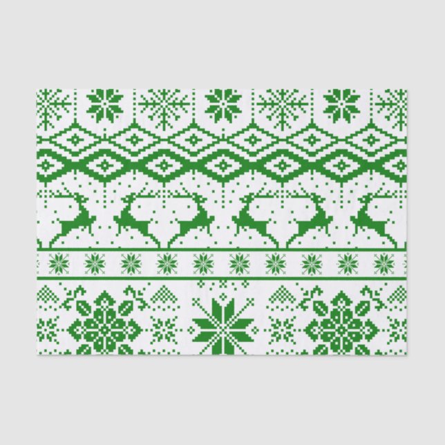 Papel De Seda Padrão de Reindeer Verde de Natal (Frente )