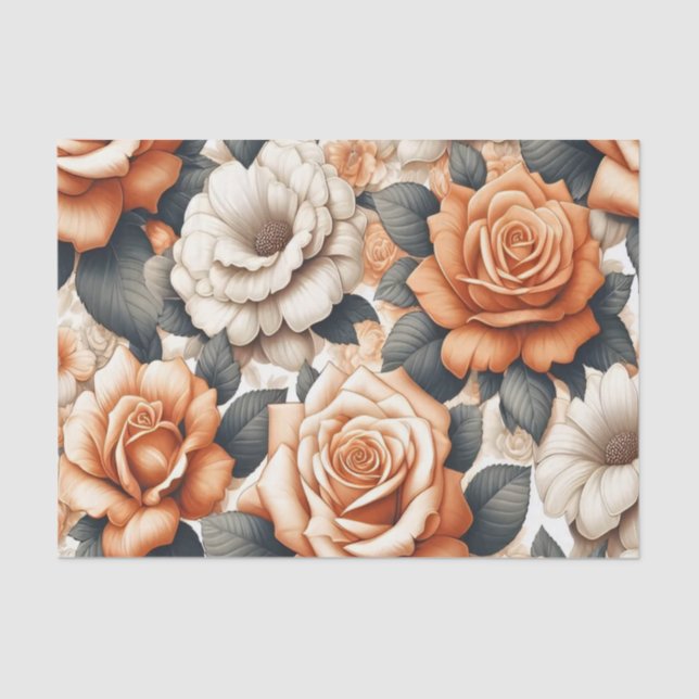 Papel De Seda Padrão de Rosa Branca e Laranja Sem Costura (Frente )