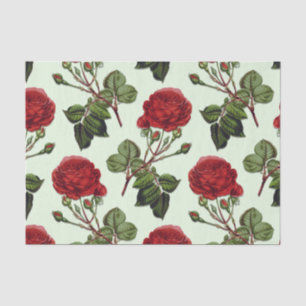 Papel De Seda Padrão de Rosa de Haste Longa Vermelha em Fundo Ve