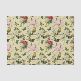 Papel De Seda Padrão de Rosas Borboletas e Pássaros de Efêmeras