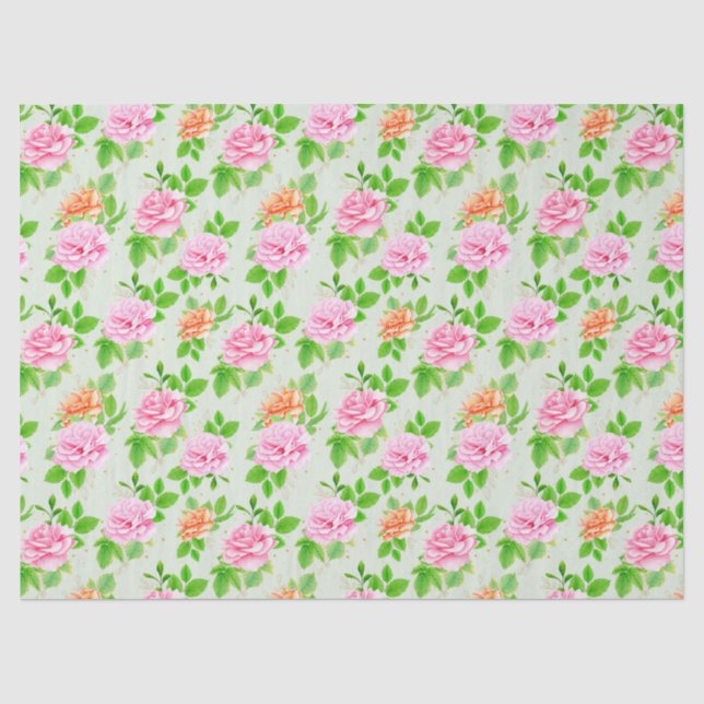 Papel De Seda Padrão de Rosas Cor-de-Rosa Floral (Frente )