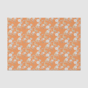 Papel De Seda Padrão de Rosas de Chinoiserie Laranja