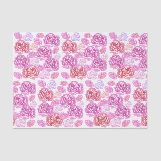 Papel De Seda Padrão de Rosas de Pastel de Aquarela (Frente )